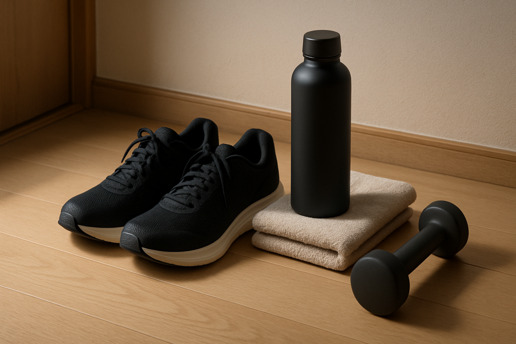 奈良県広陵町のパーソナルジムJIN gym - 運動の習慣化をイメージしたカレンダーとシューズのある部屋