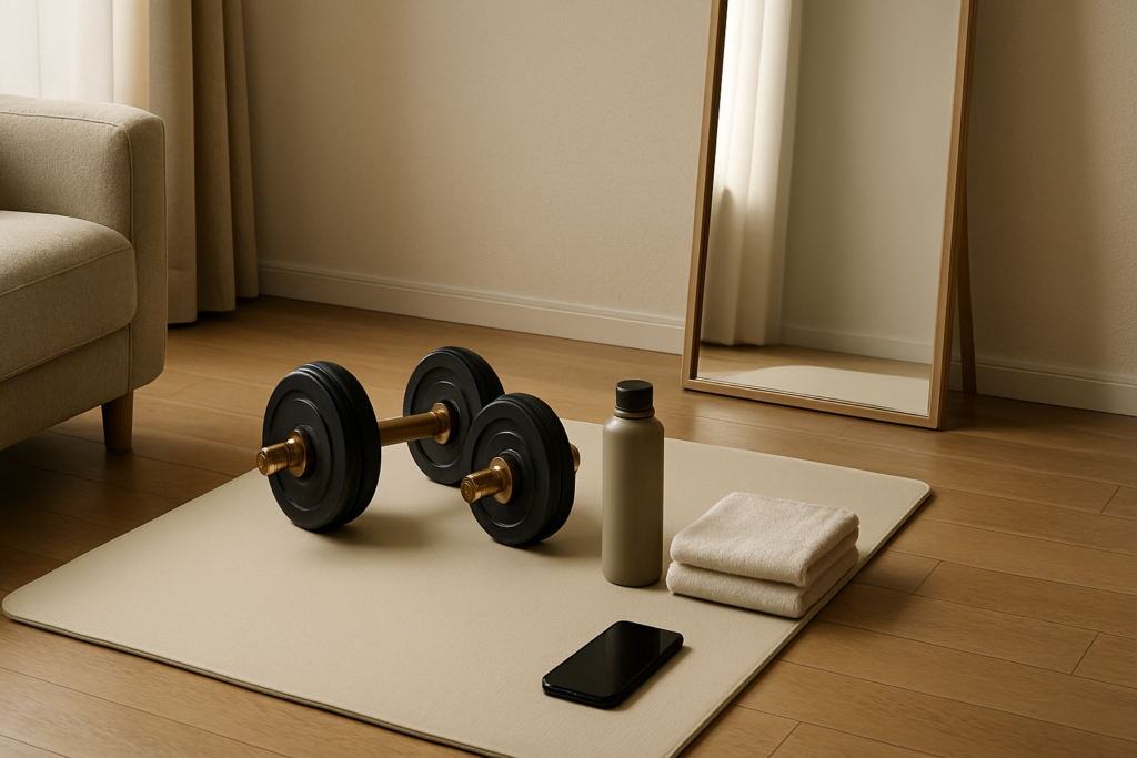 奈良県広陵町のパーソナルジムJIN gym - 自宅トレーニング（宅トレ）を見直すためのリビングのトレーニングコーナー
