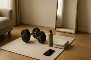 奈良県広陵町のパーソナルジムJIN gym - 自宅トレーニング（宅トレ）を見直すためのリビングのトレーニングコーナー